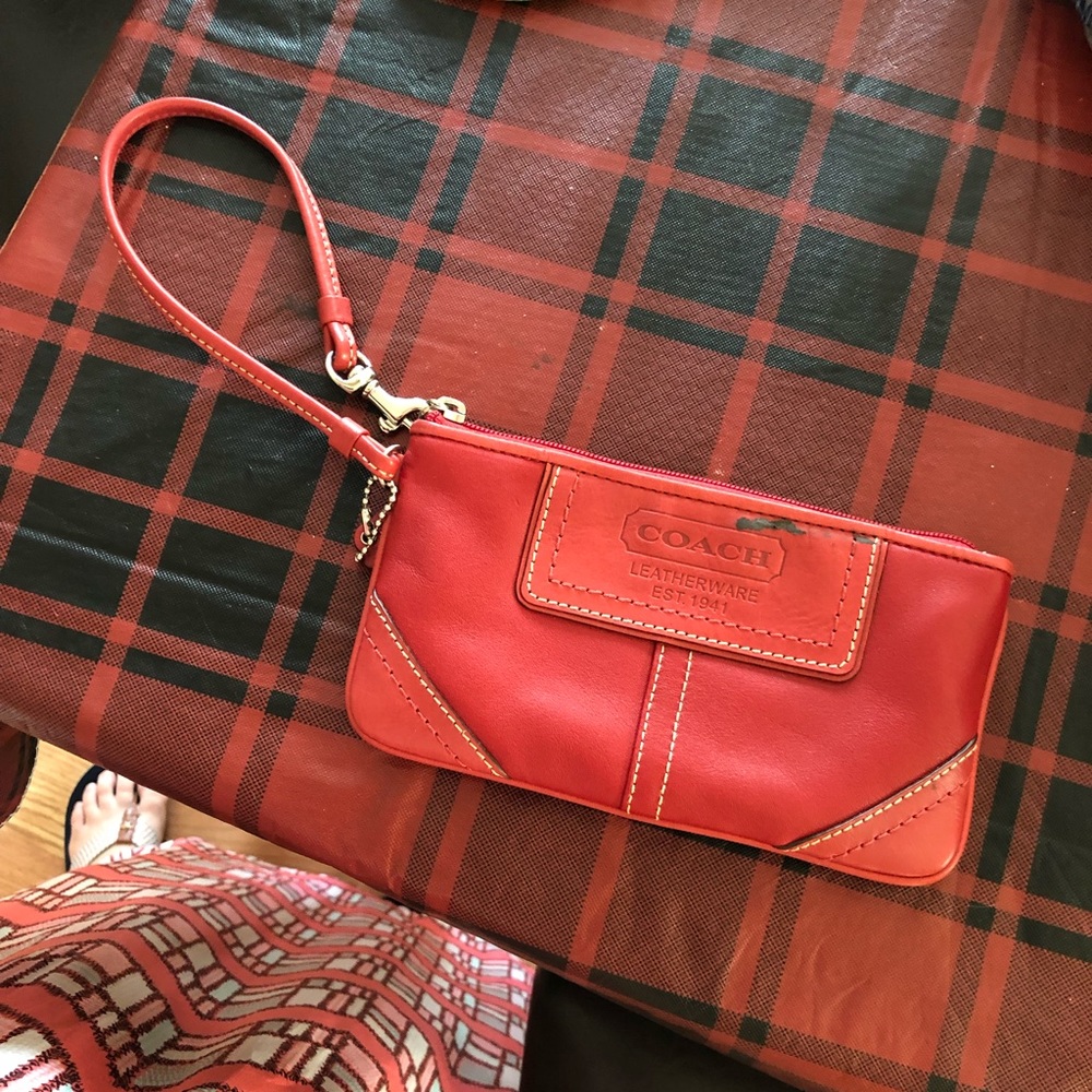 Red Leather Coach Wristlet